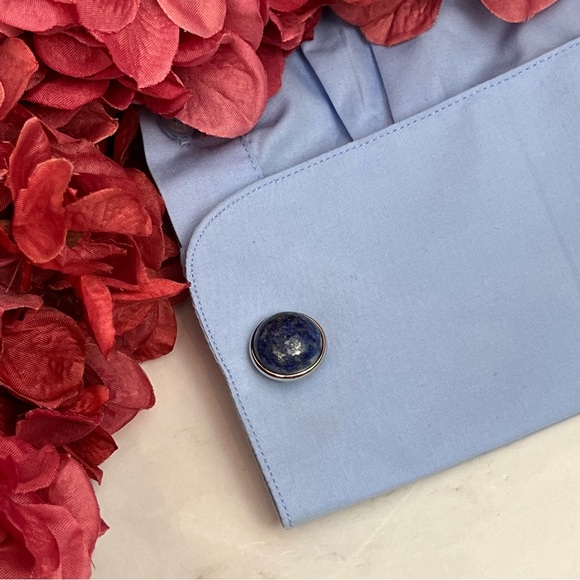 Elegant Round Blue Lapis Lazuli Cufflinks - Picture 12 of 17